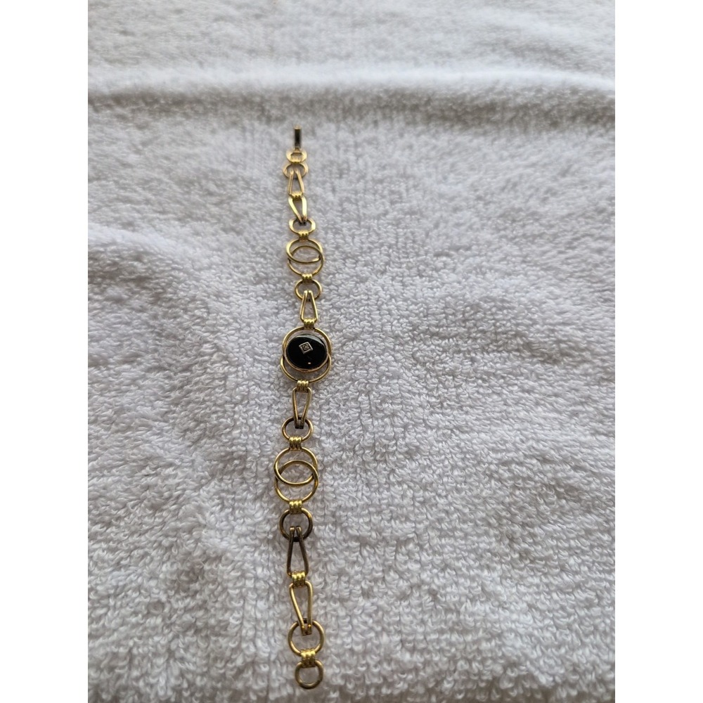 12k Gold Filled Onyx Bracelet Round Link 6.5in